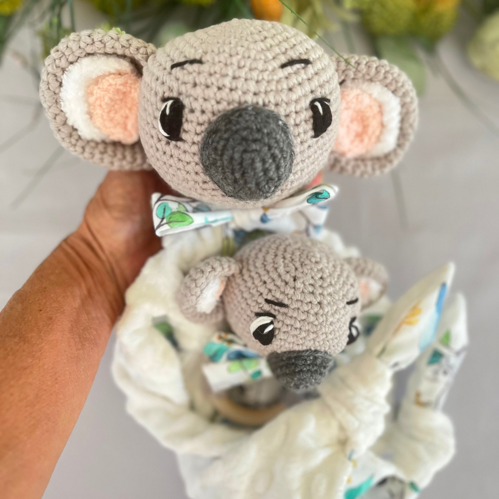 Crochet Koala Bear Tommy Lovey Blanket  & Koala Bear Grasping Toy