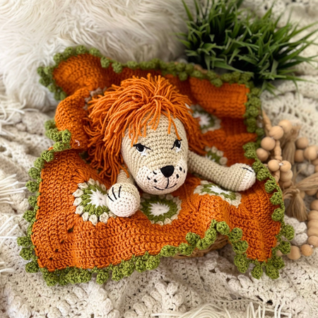 Crochet Lion Snuggle Blanket, Crochet Lion Lovey Blanket 50cms