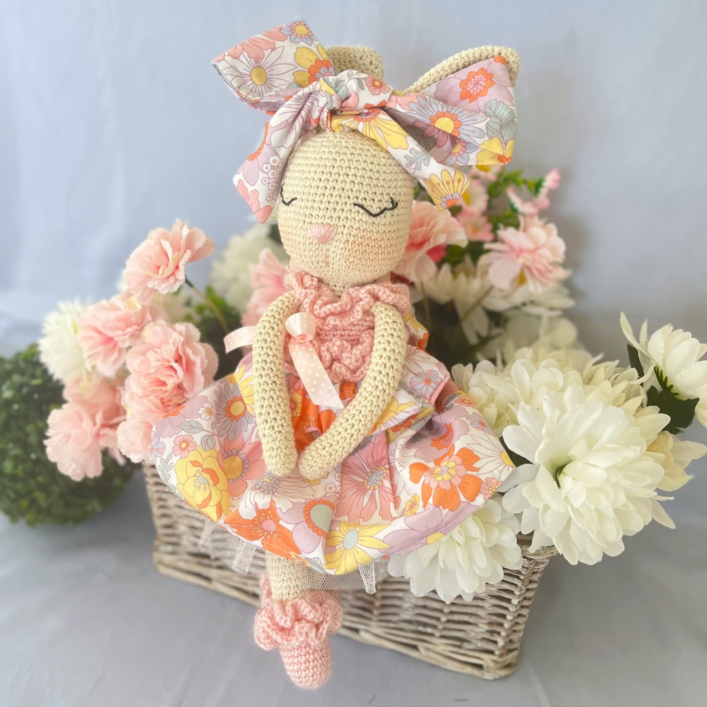 Handmade Crochet Bunny Doll Miss Nellie ,Matching Carry Bag