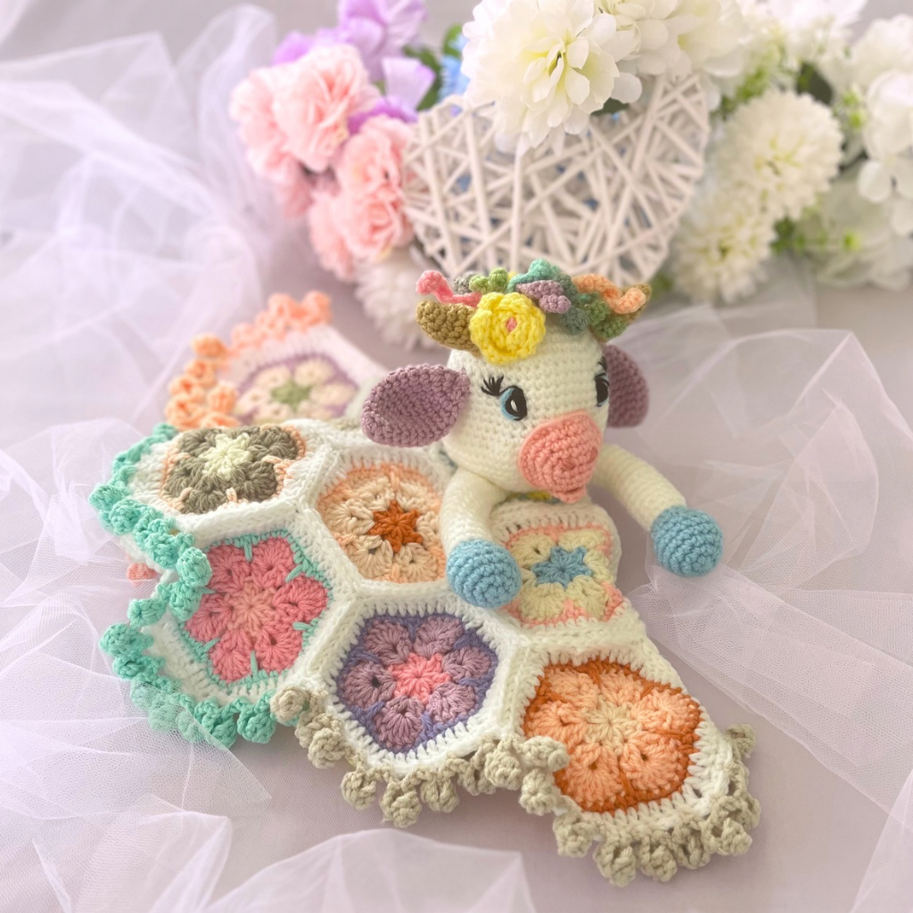 Handmade Crochet Millie Moo Cow Crochet Lovey Blanket