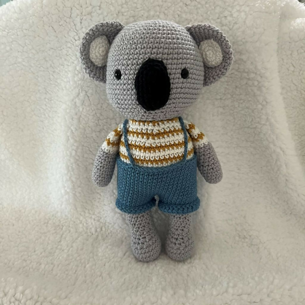 Crochet Koala in overalls soft toy