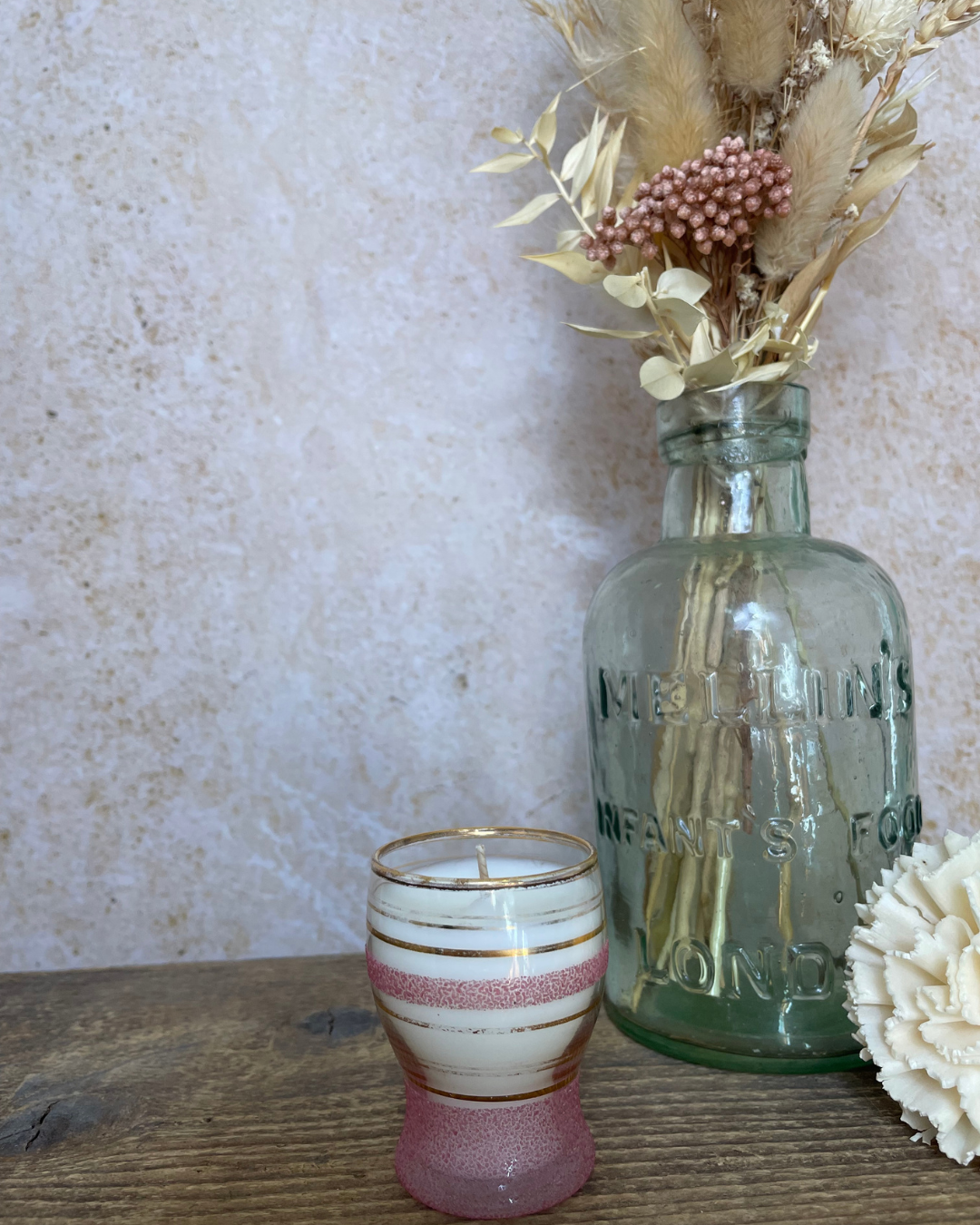 Rosemary + Mint I Natural Soy Candle in a Vintage Pink Sugar-frosted Glass