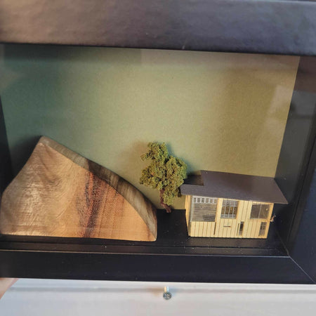 Solitude Mountain & trees with modernist house framed behind glass