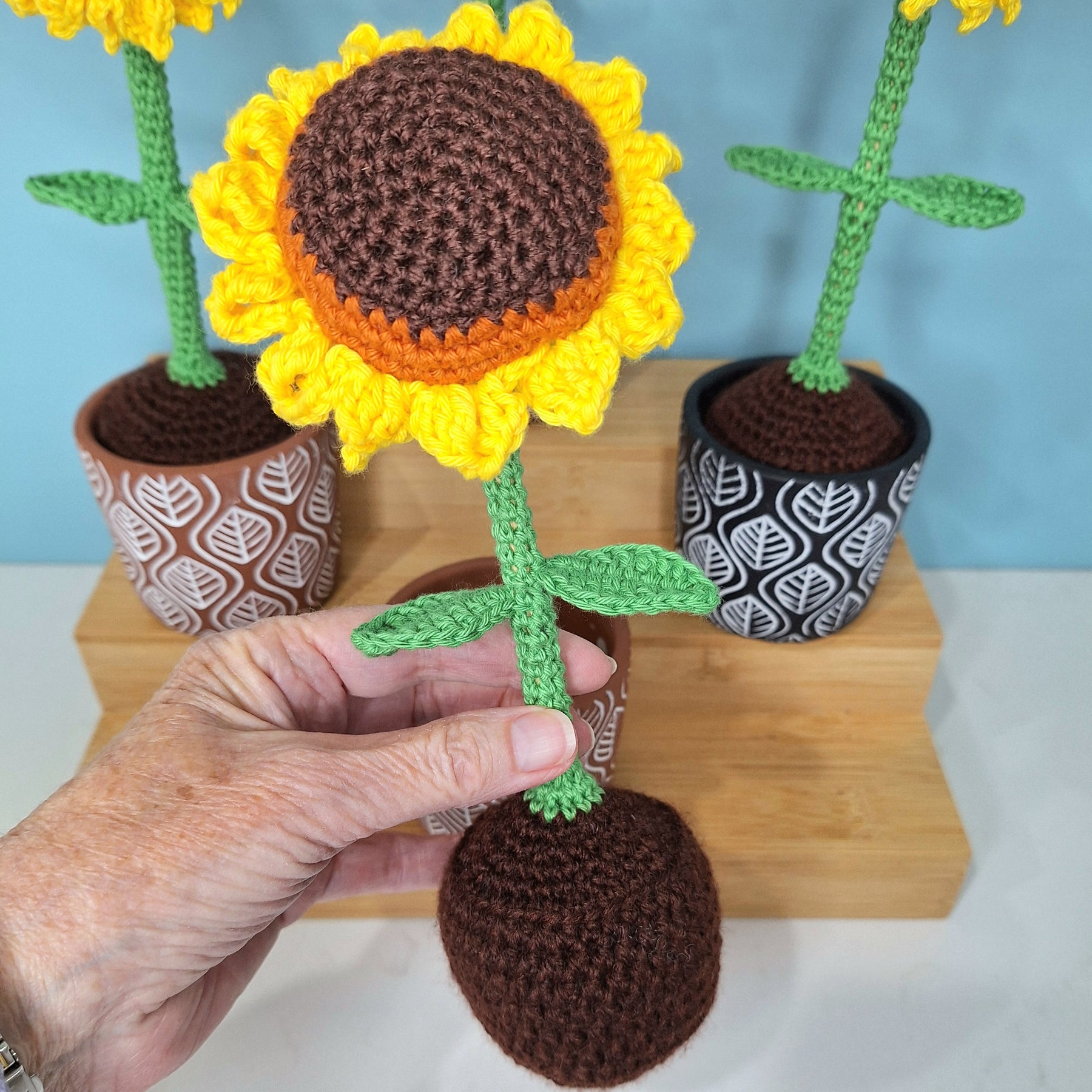 Stunning Crocheted Sunflower in a Decorative Pot