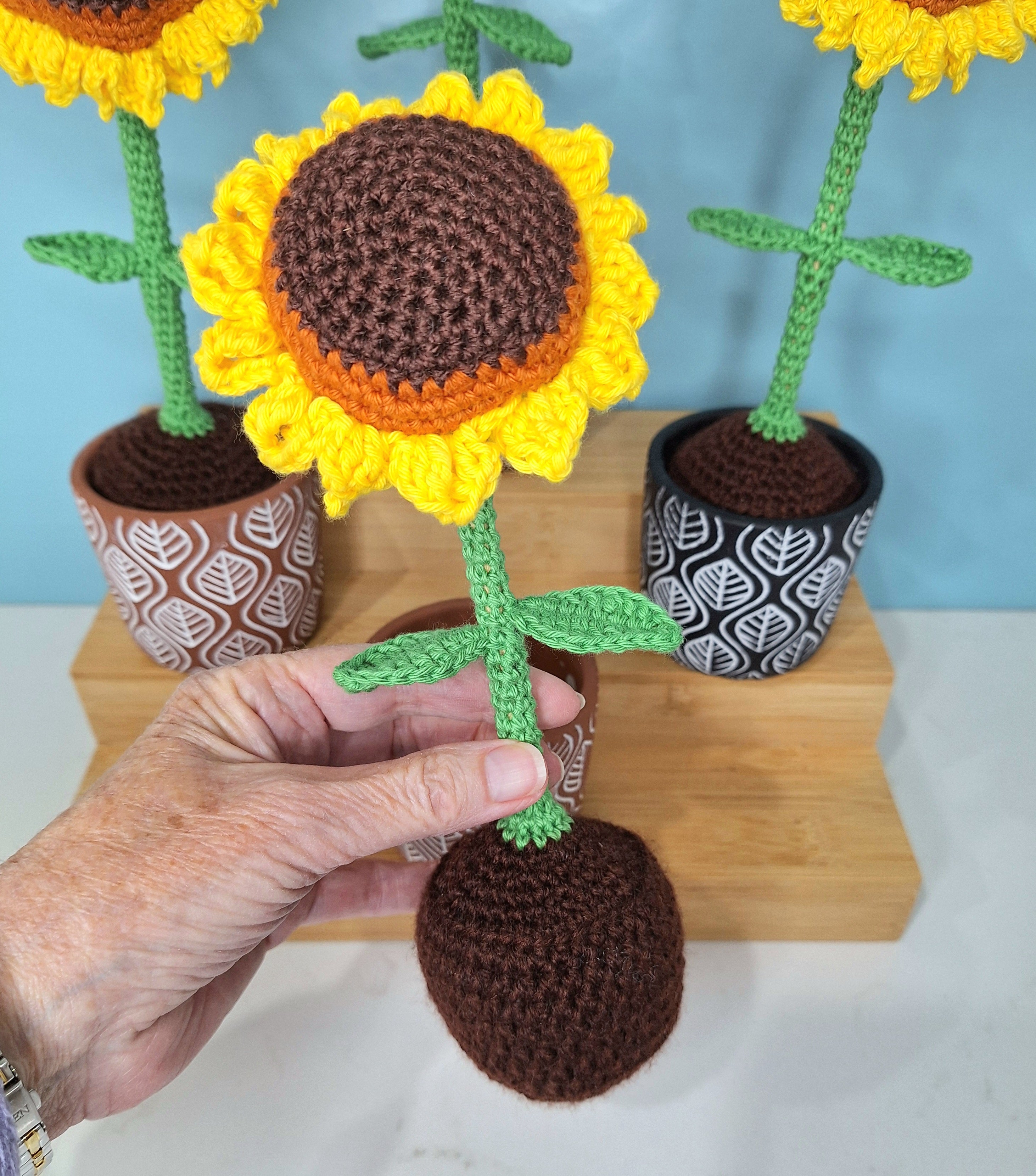Stunning Crocheted Sunflower in a Decorative Pot