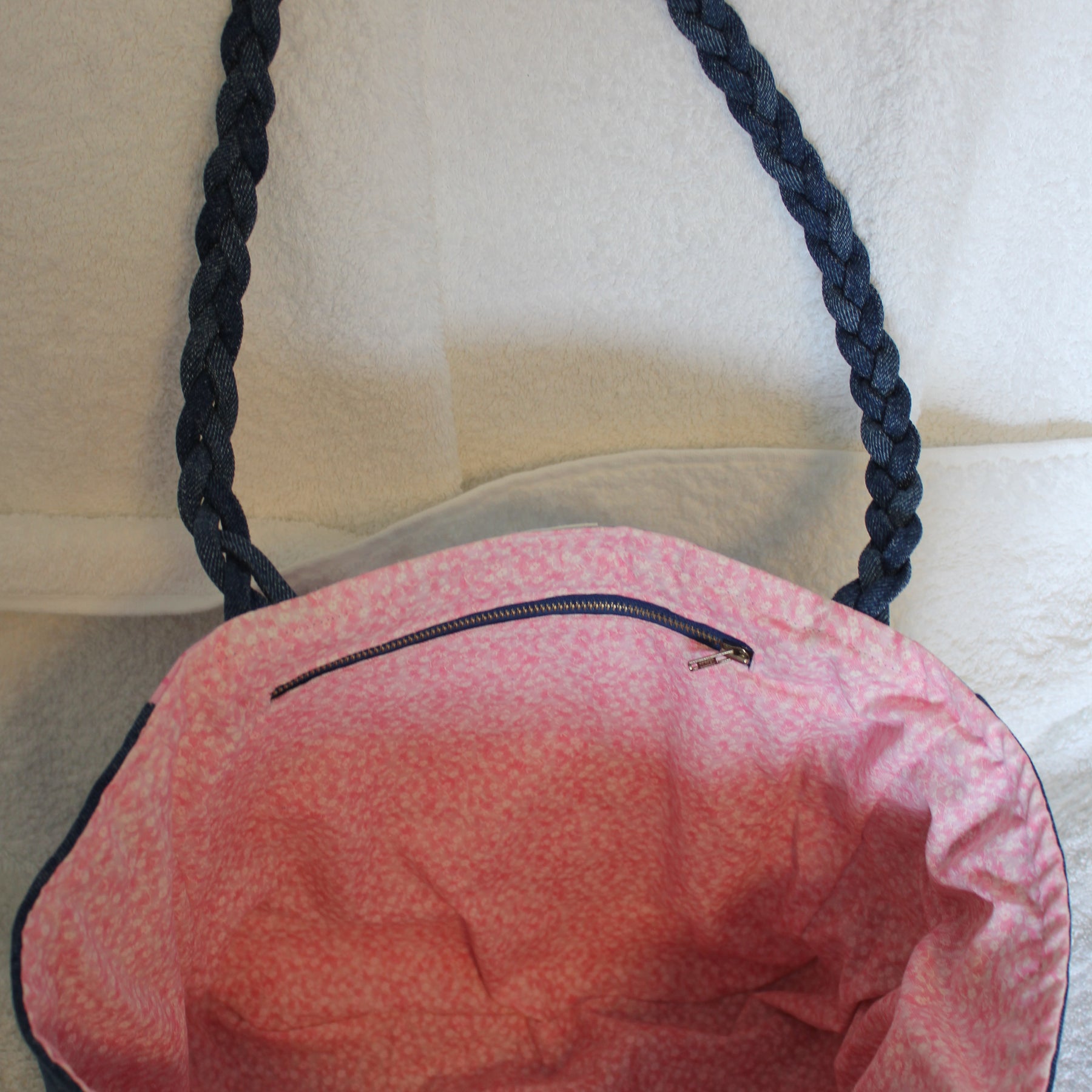 'UNDER THE SEA´ TOTE BAG - DARK BLUE DENIM - PLAITED HANDLES
