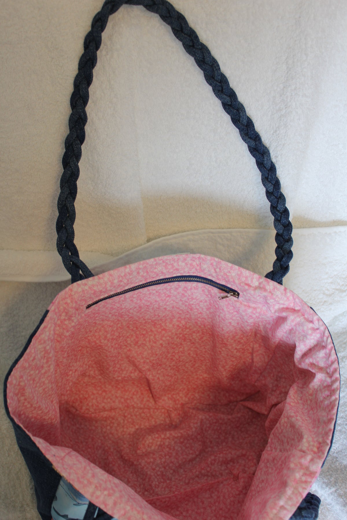 'UNDER THE SEA´ TOTE BAG - DARK BLUE DENIM - PLAITED HANDLES