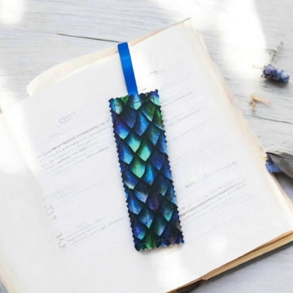 Dragon Scale Bookmark, on book on table, 3.12.2024