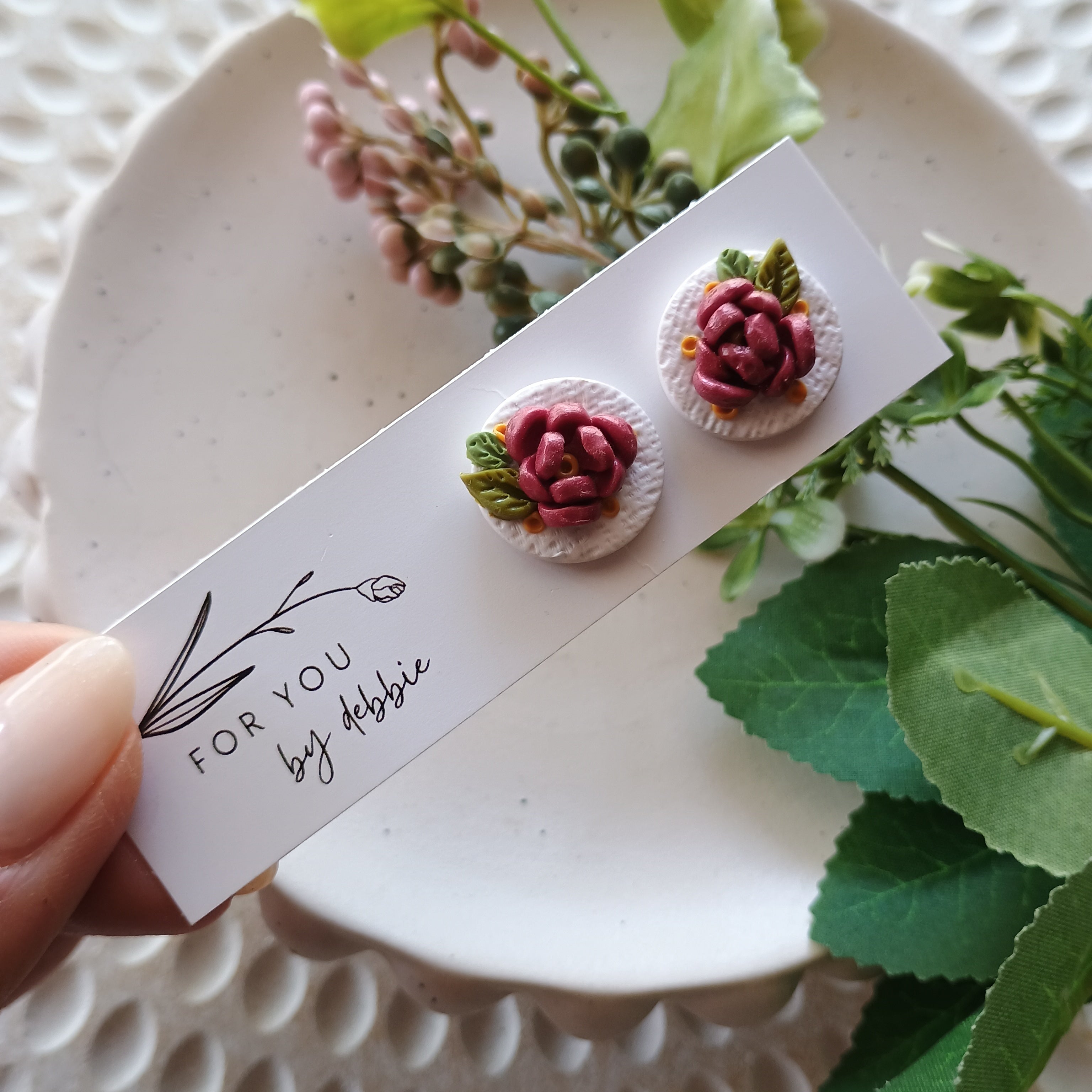 Red flower statement stud earrings