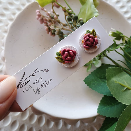 Red flower statement stud earrings