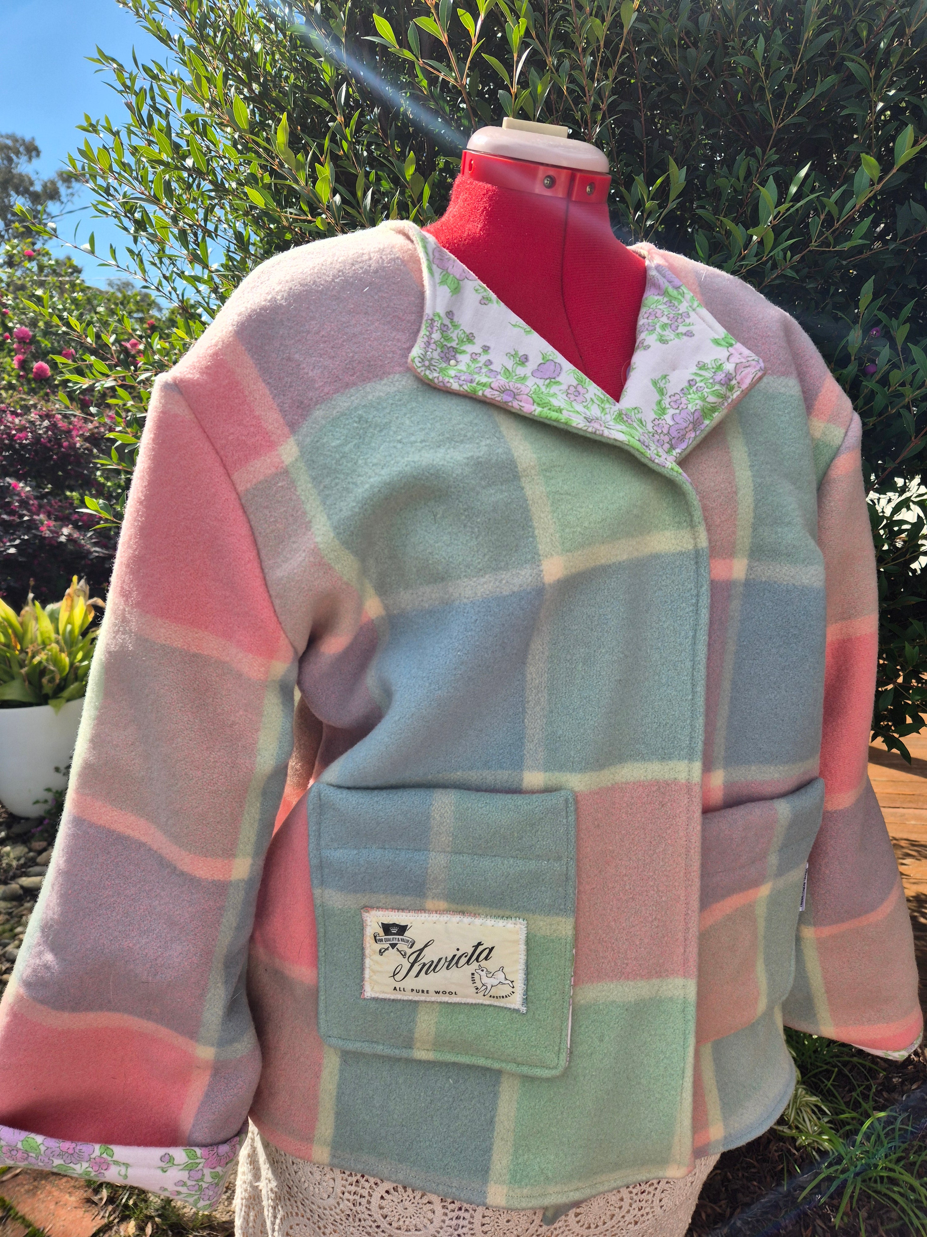 Upcycled woollen blanket jacket Pink size 14