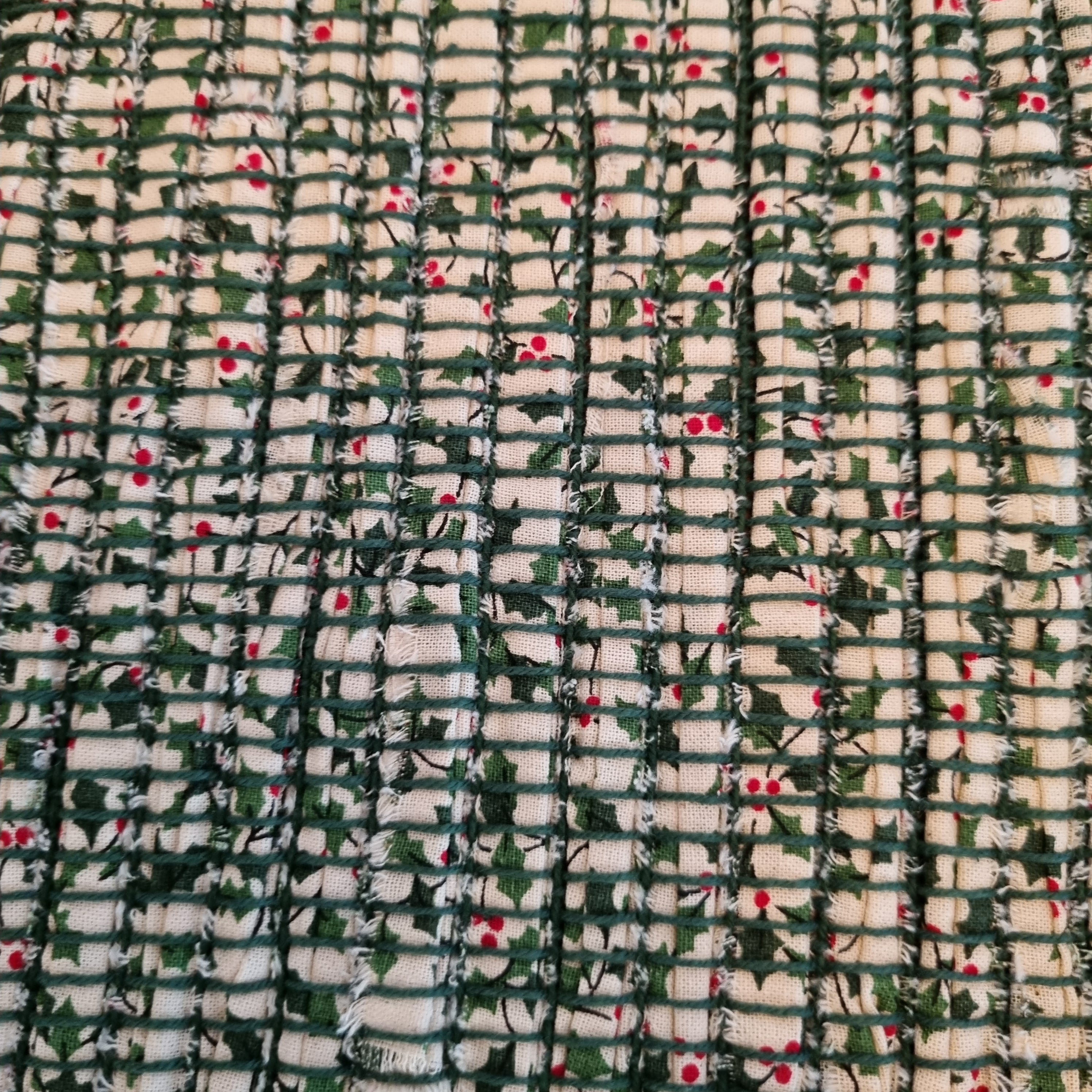 Handwoven Christmas fabric table runner holly print