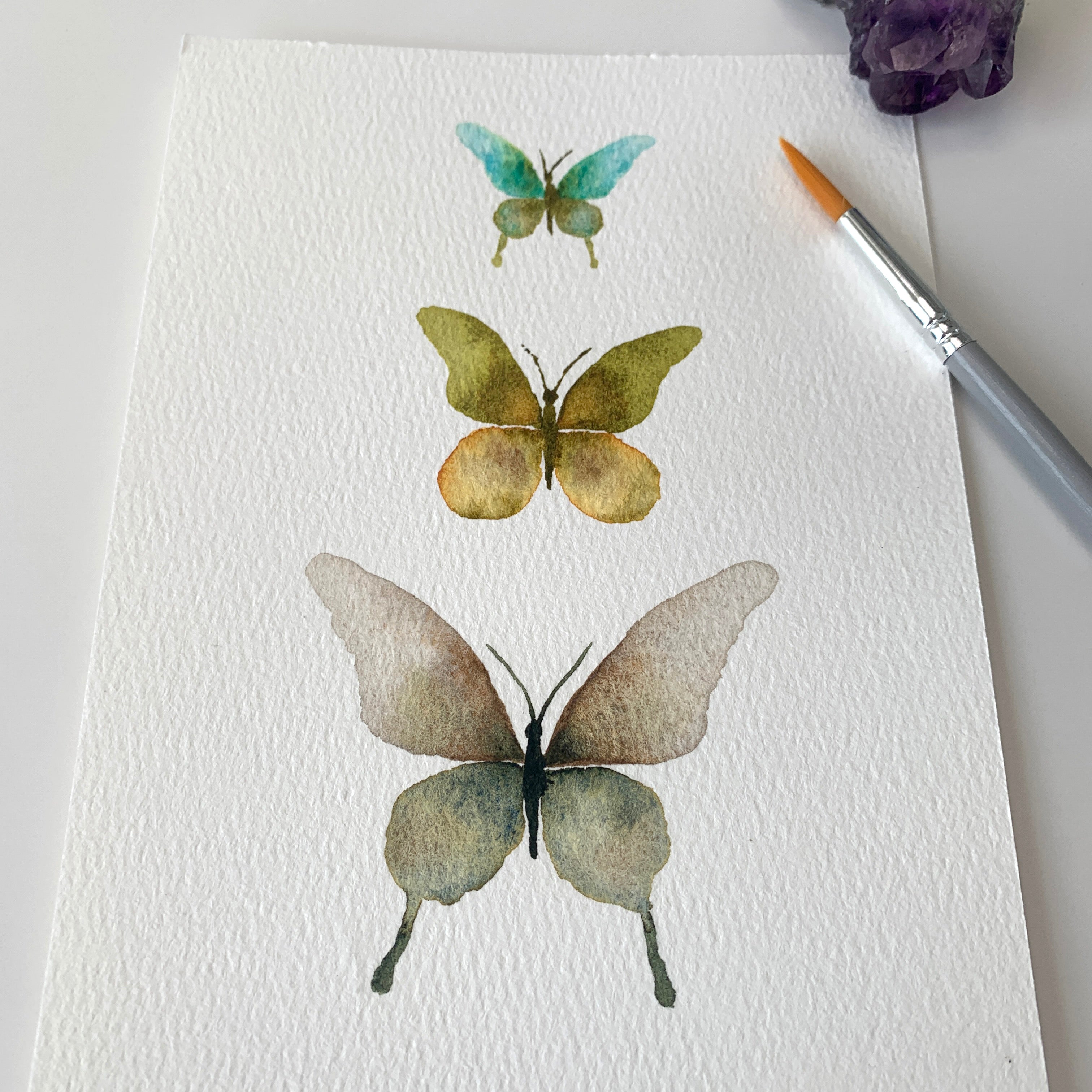 "Butterfly Trio #2" - Original Hand-painted Watercolour Artwork - 5x7"