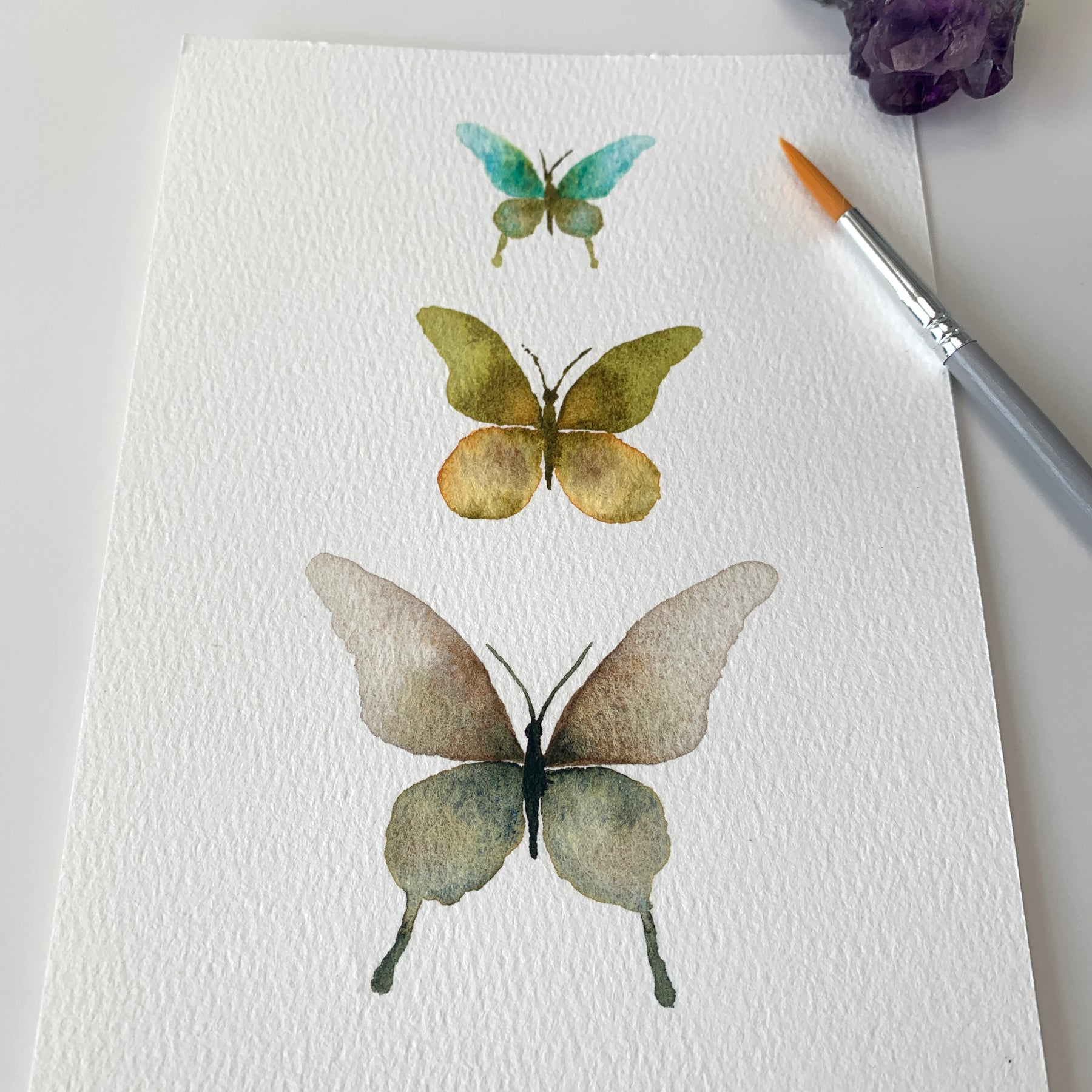 "Butterfly Trio #2" - Original Hand-painted Watercolour Artwork - 5x7"