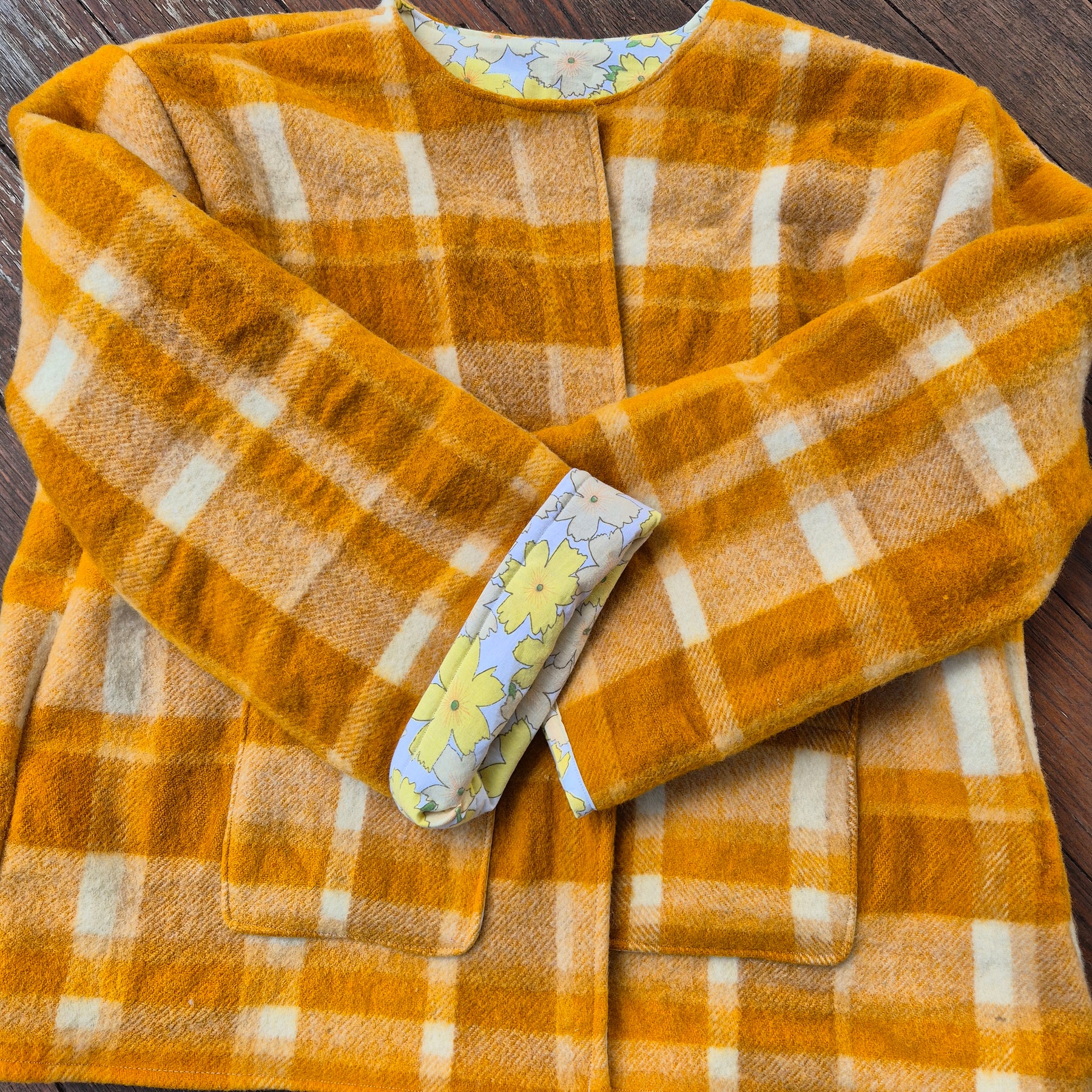 Upcycled woollen blanket jacket size 16