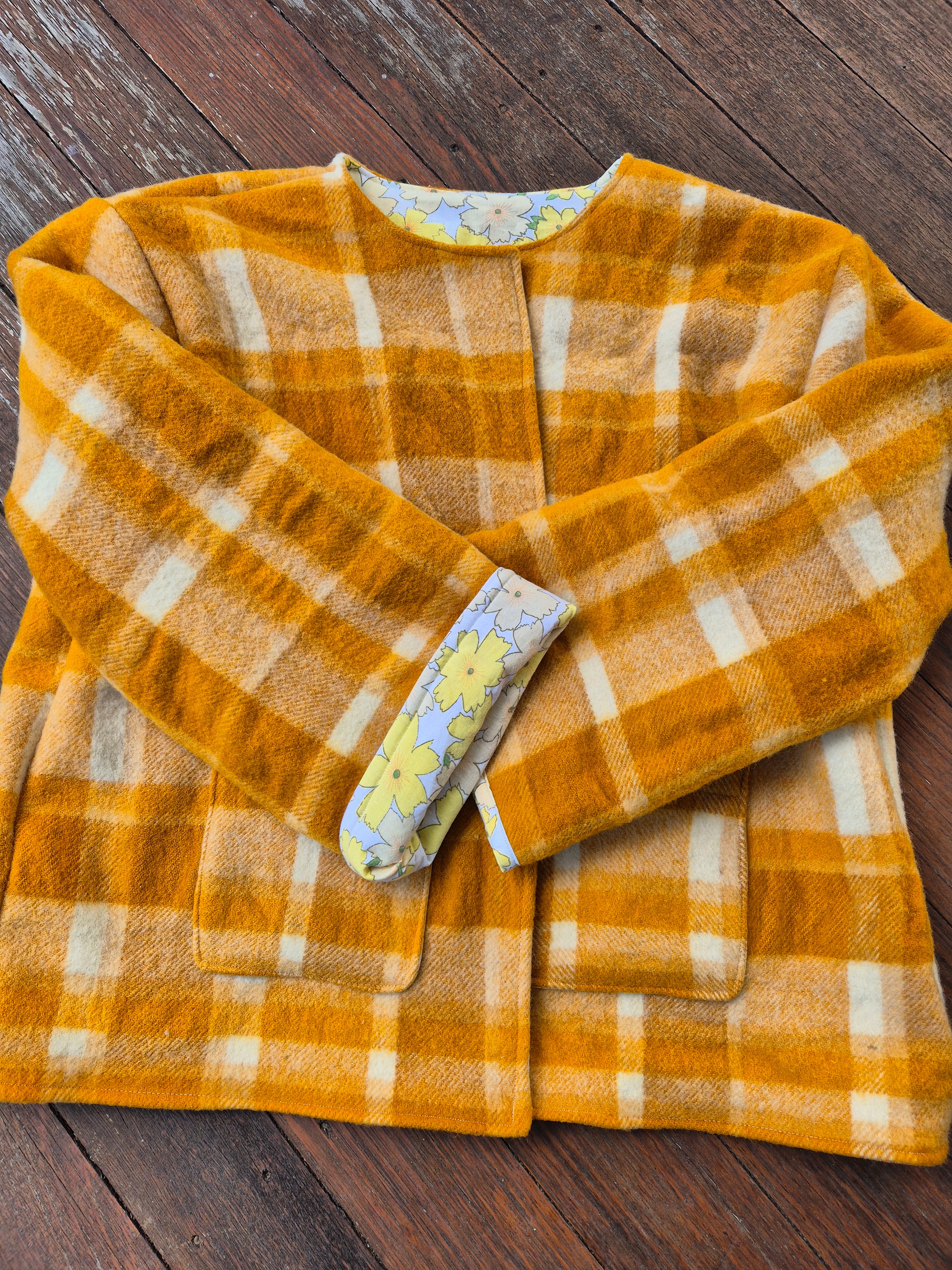 Upcycled woollen blanket jacket size 16