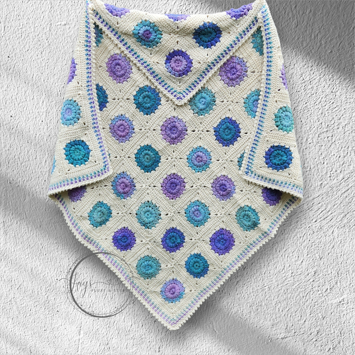 Crochet Granny Square Teal/Mauve Throw