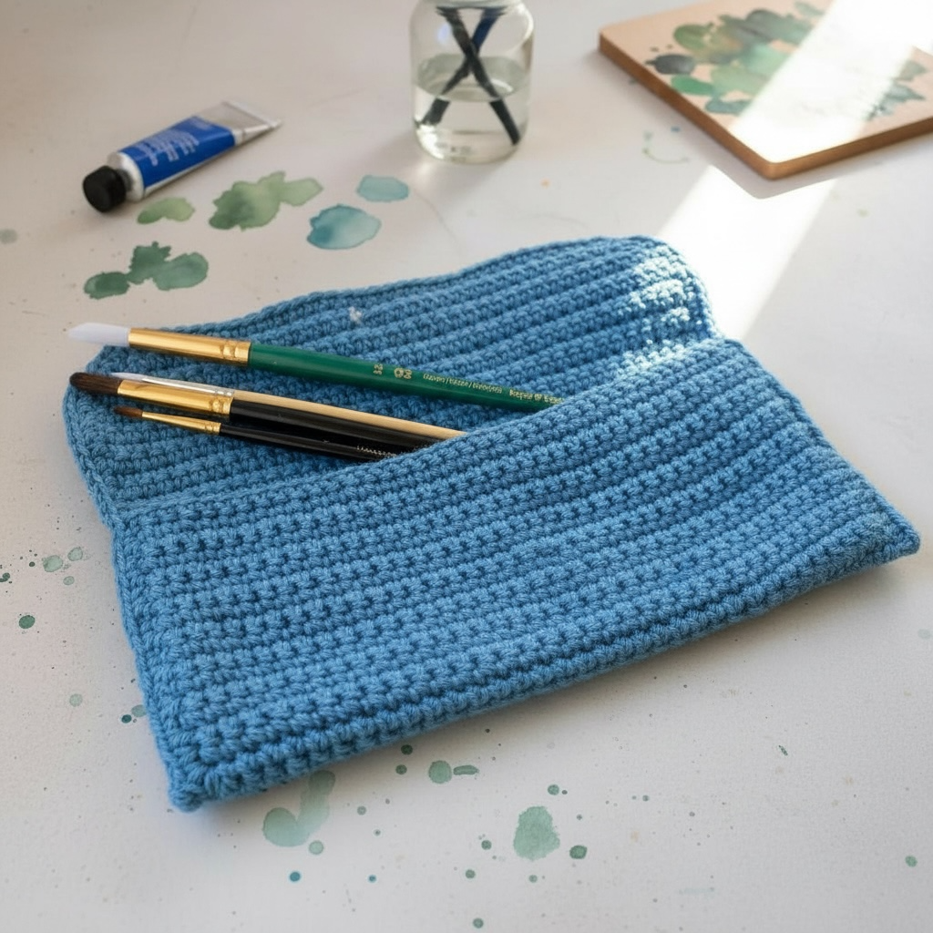 Crochet Pencil Case, Crochet Hook Holder, Handmade Pouch, Paint Brush Holder, Crochet Case, Gift for Crafters