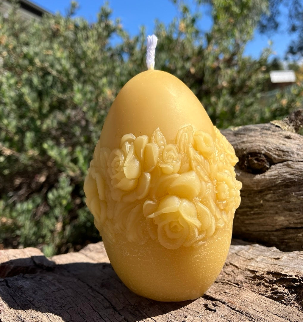 Beeswax Egg Candle Pattern 30 Hour Burn Time | Roses ~ Geometric ~ Plum Blossom