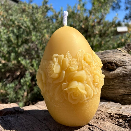 Beeswax Egg Candle Pattern 30 Hour Burn Time | Roses ~ Geometric ~ Plum Blossom