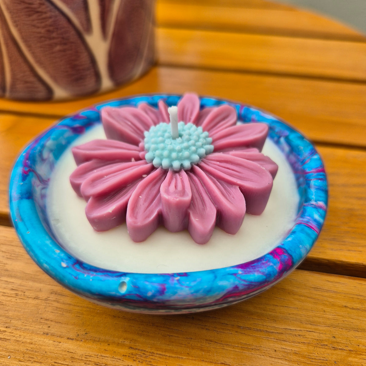 Scented organic shaped concrete bowl candle with black raspberry lime