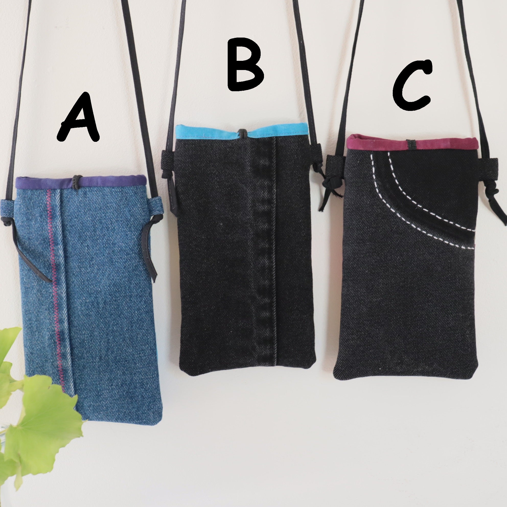 Hand Dyed Patchwork Phone pouches, Crossbody Phone bags