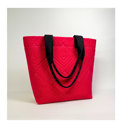 Quilted Cavnas Tote Bag - Red with Neon pink quilting