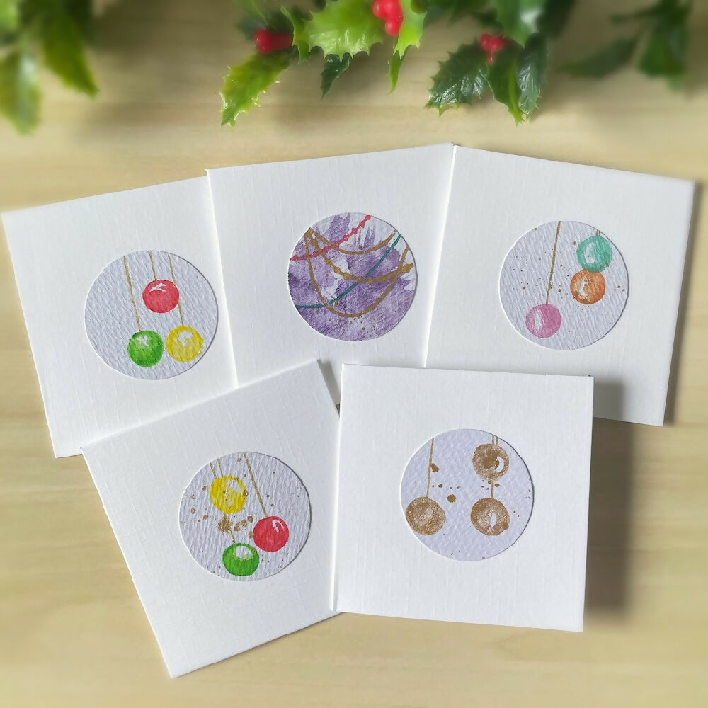 Australian-artist-handmade-original-art-watercolour-Christmas-card-7.5cm-pack5-a