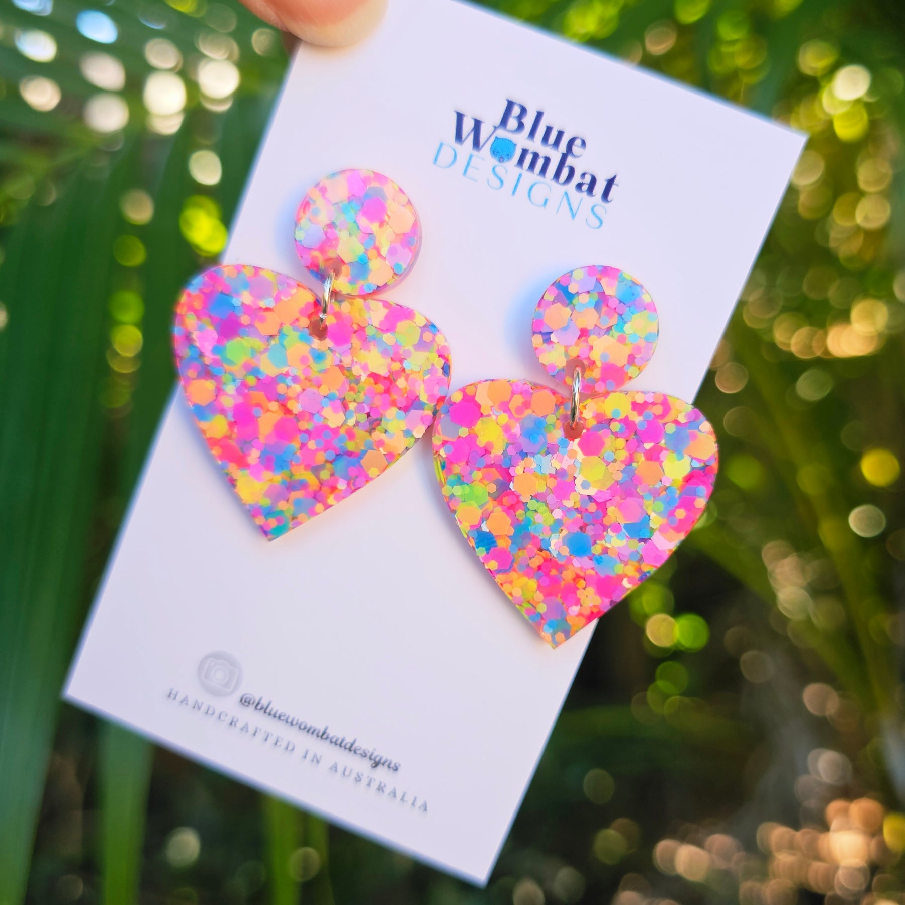 Love Heart Colourful Glitter Resin Dangle Earrings