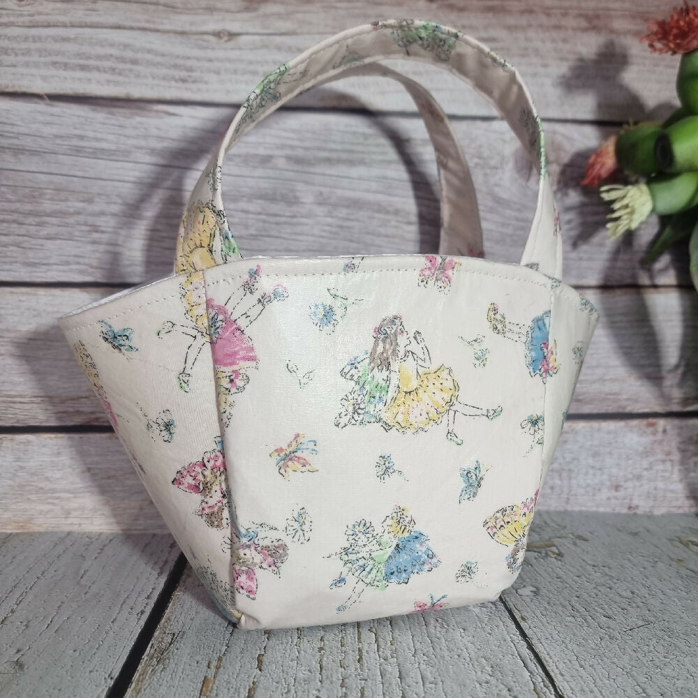 Upcycled mini basket tote - Pastel fairies