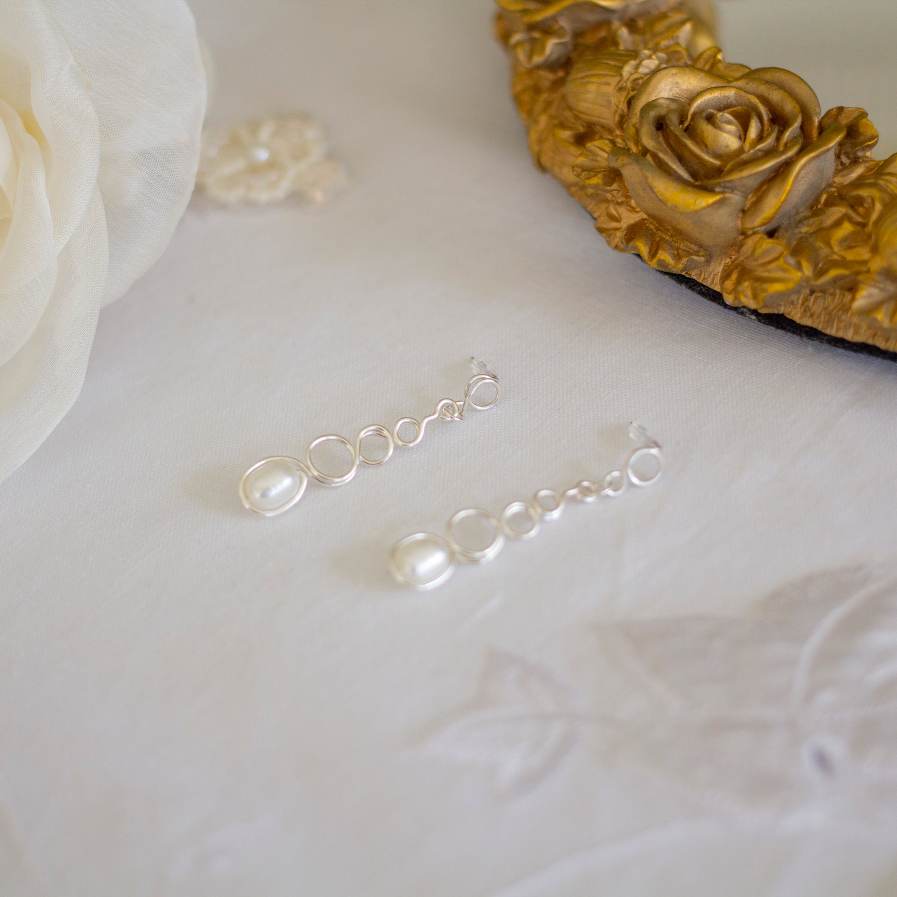 Natural White Pearl Loop Earrings | Wedding Jewellery