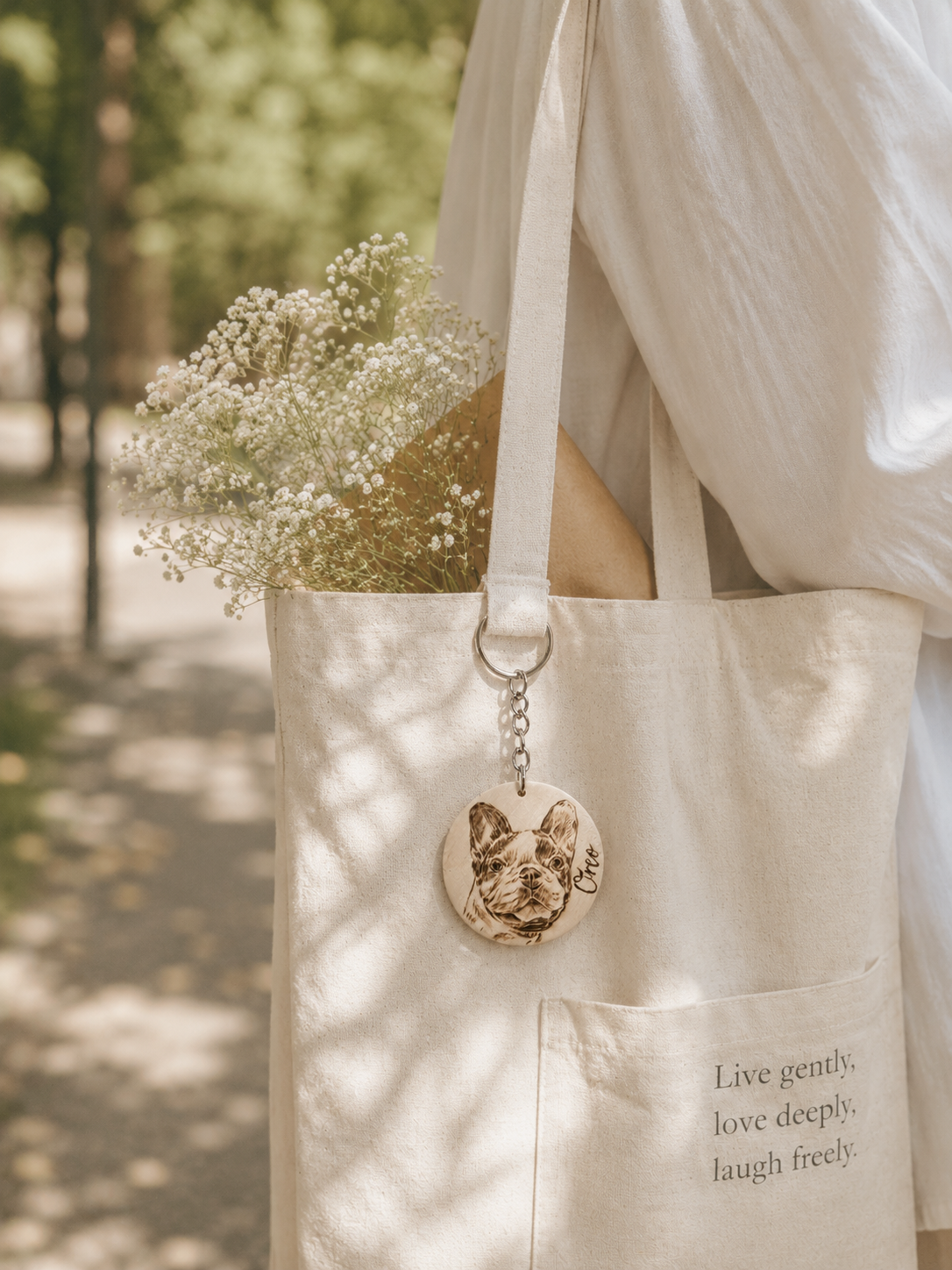 Custom Pet Portrait Key Ring – Handmade Pyrography on Wood