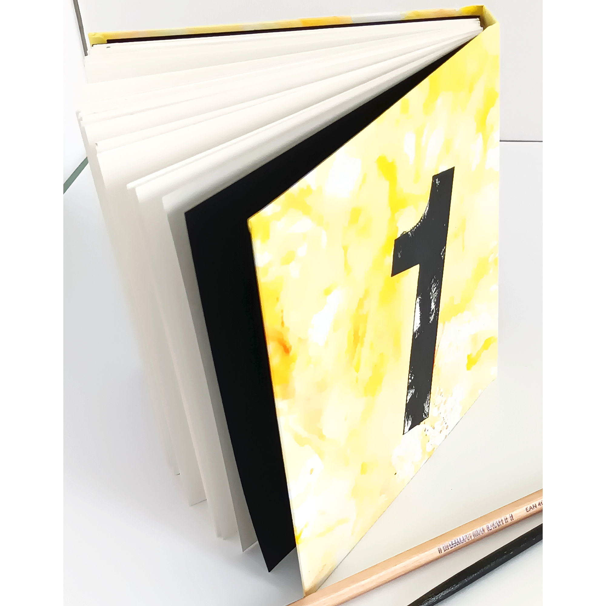 Yellow and black lay flat grunge design journal
