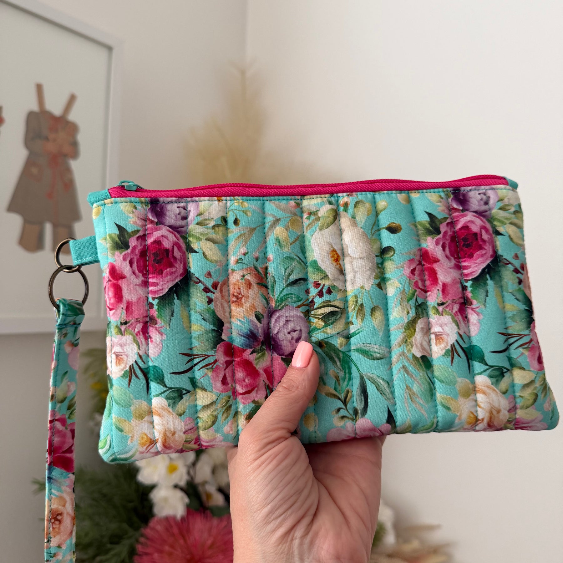 Wristlet & Coin Purse Set - Aqua Floral
