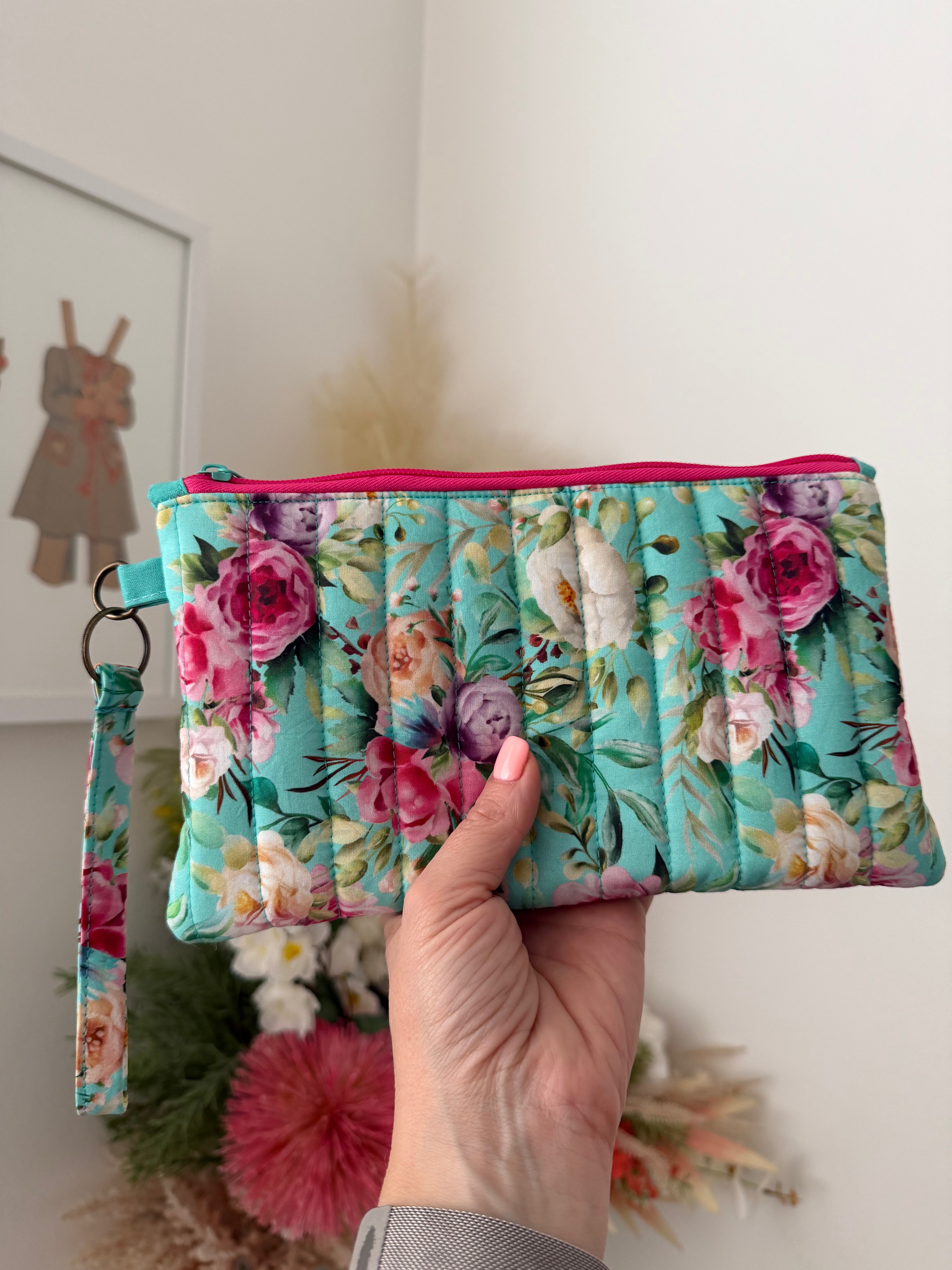 Wristlet & Coin Purse Set - Aqua Floral