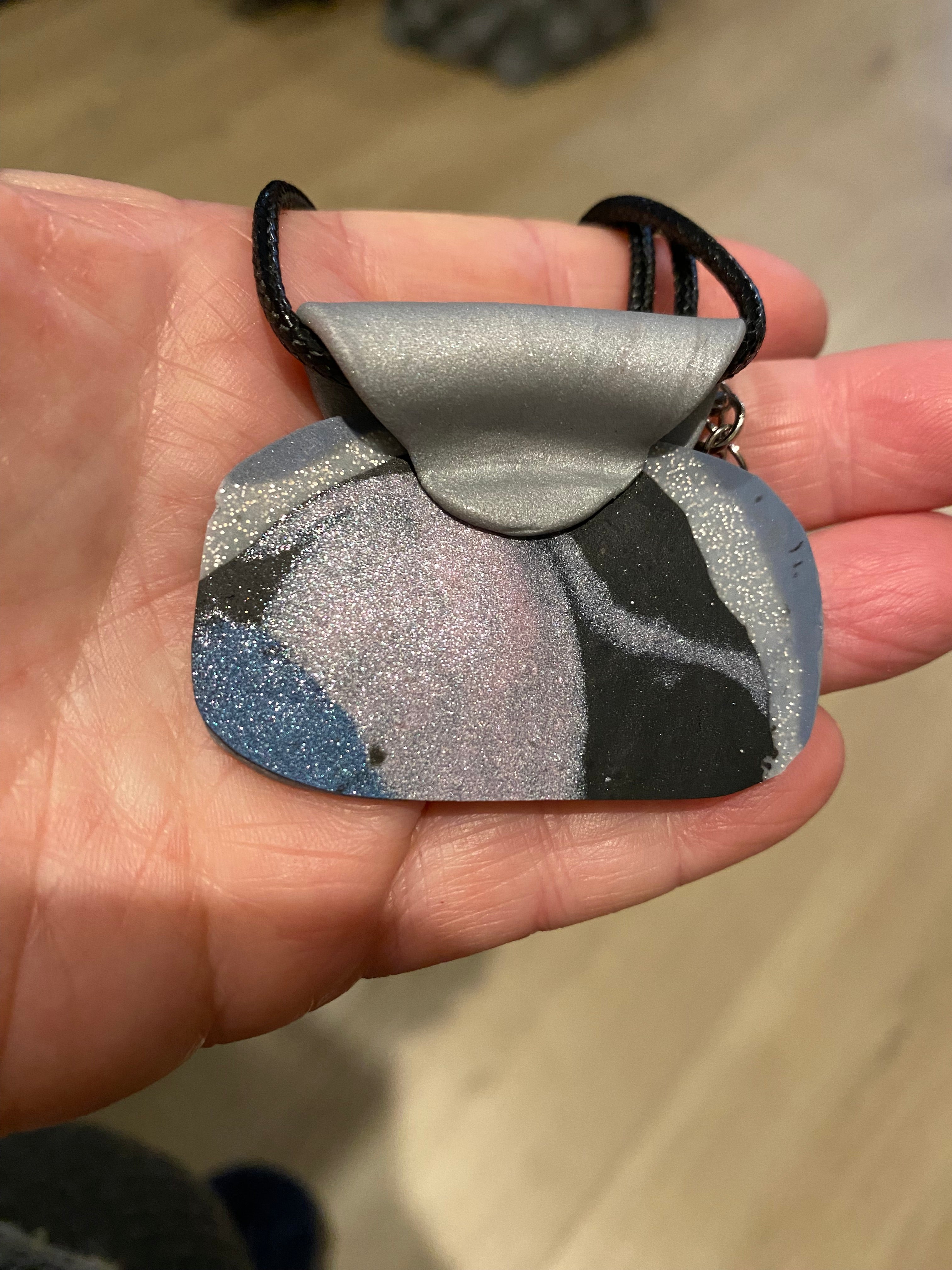 Rectangular Handbag Polymer Clay Pendant- Handmade One of A Kind Pendant