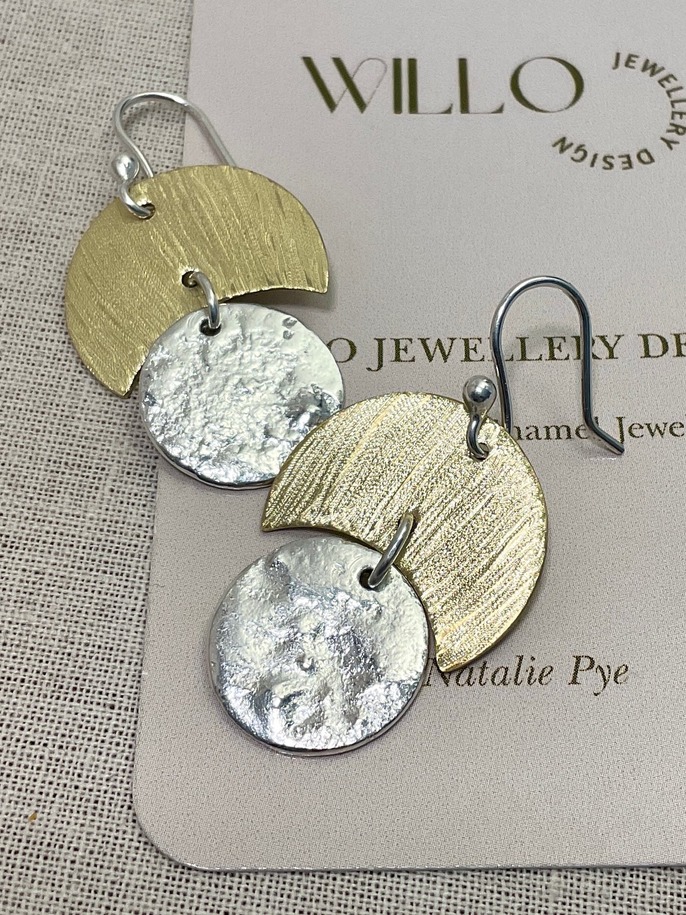 Moon Craters. Brass and silver earrings. Handmade