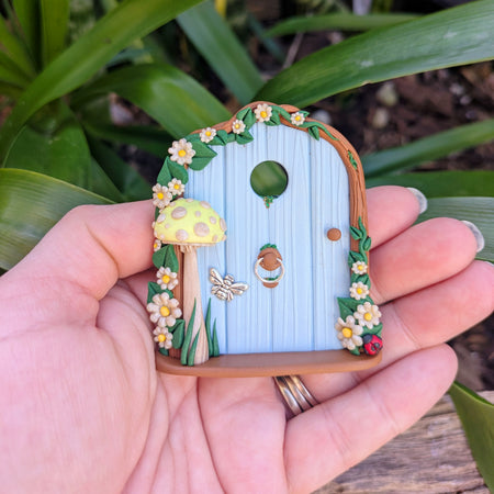 Mini Blue Woodland Fairy Door with Yellow Mushroom