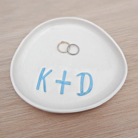 Personalised Stamped Porcelain Ring Dish: You choose the initials colour