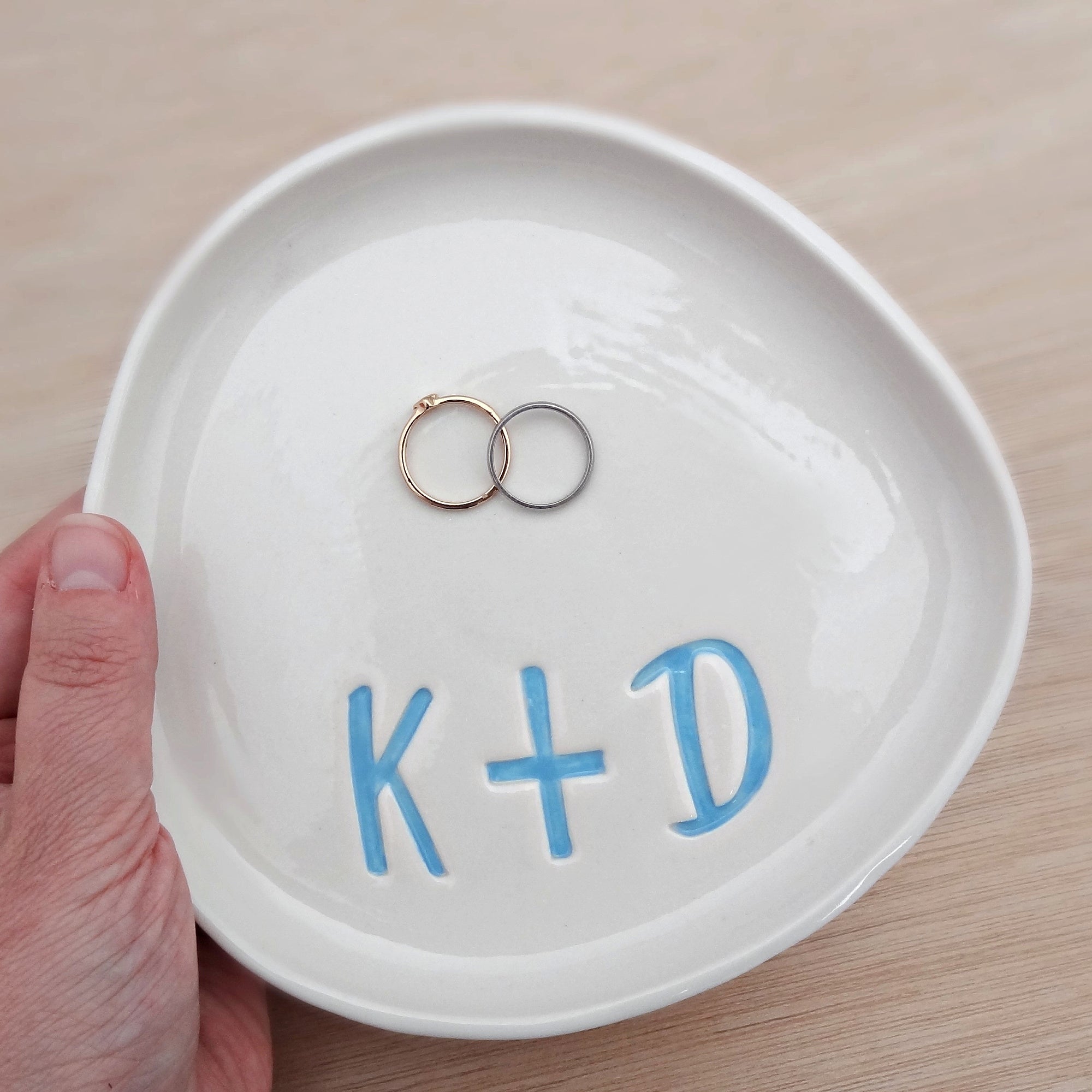Personalised Stamped Porcelain Ring Dish: You choose the initials colour