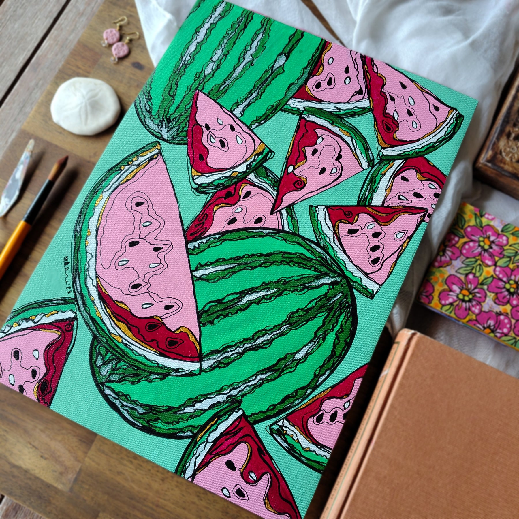 A3 ORIGINAL ARTWORK - "Watermelon Study"- abstract art