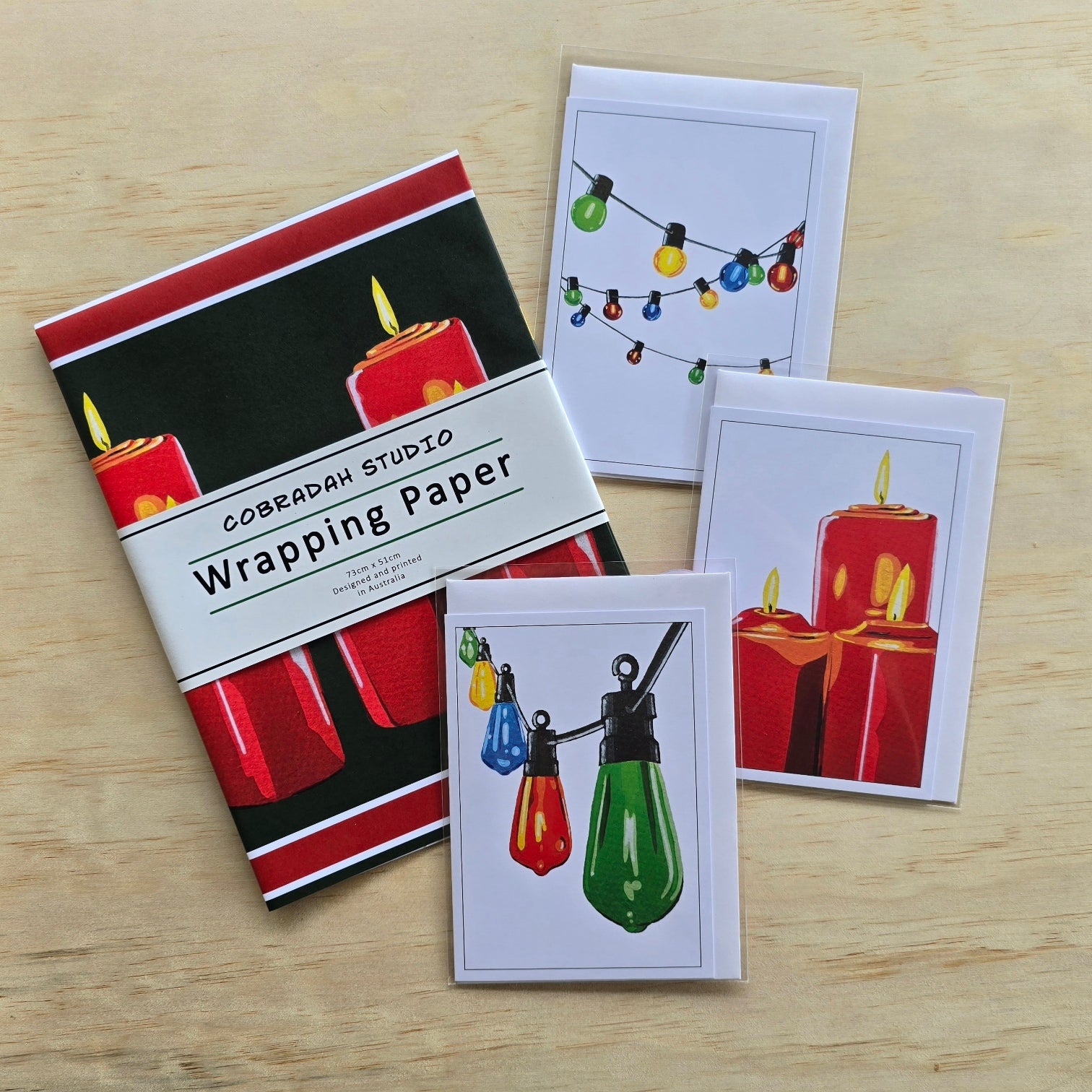 Christmas Lights Gift Wrap and Card Set