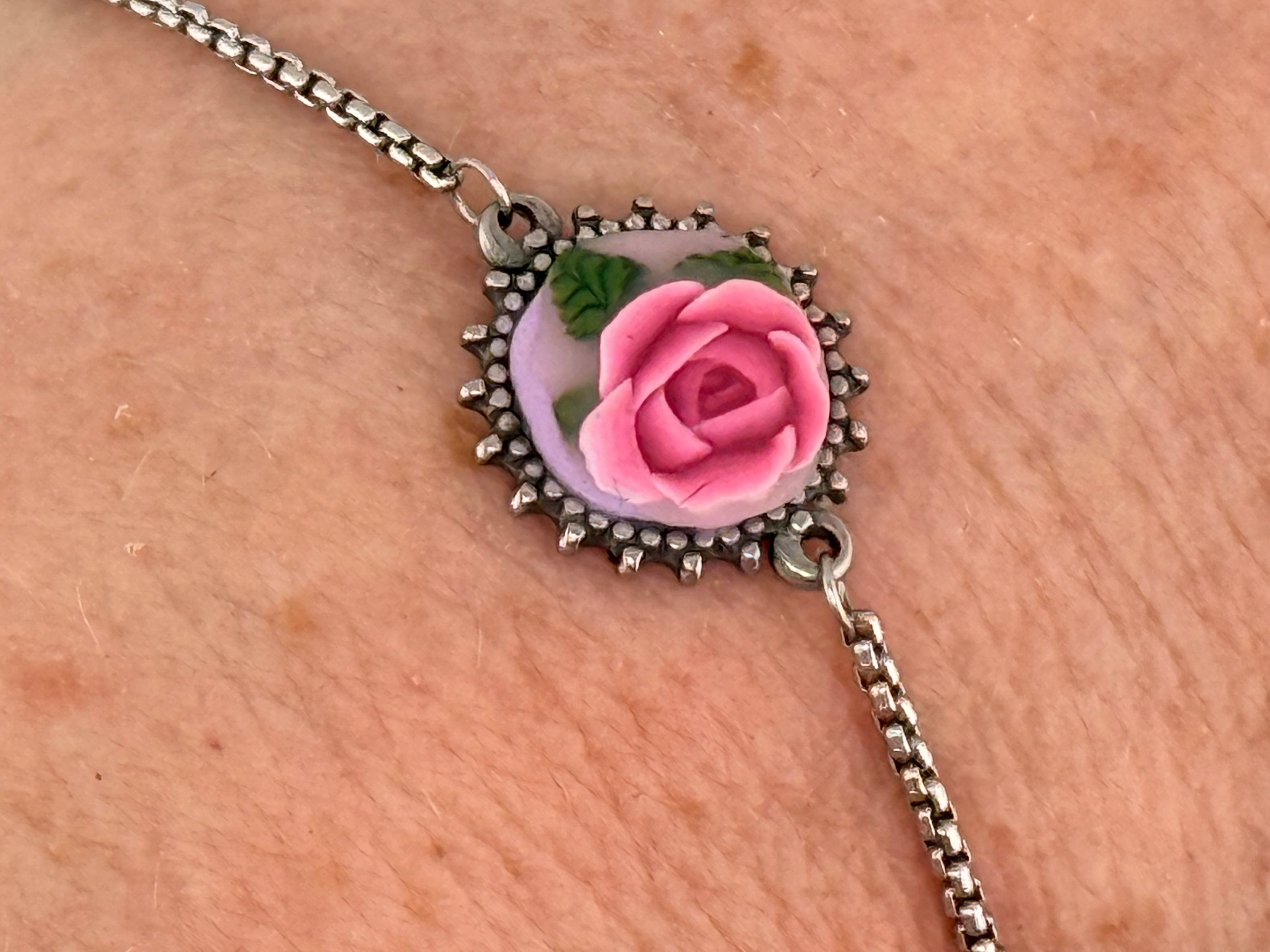 Pink Rose Stainless Steel Adjustable Slider Bracelet