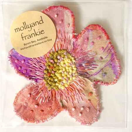 Slow Stitched Unique Flower Drink Coaster - Tangerine