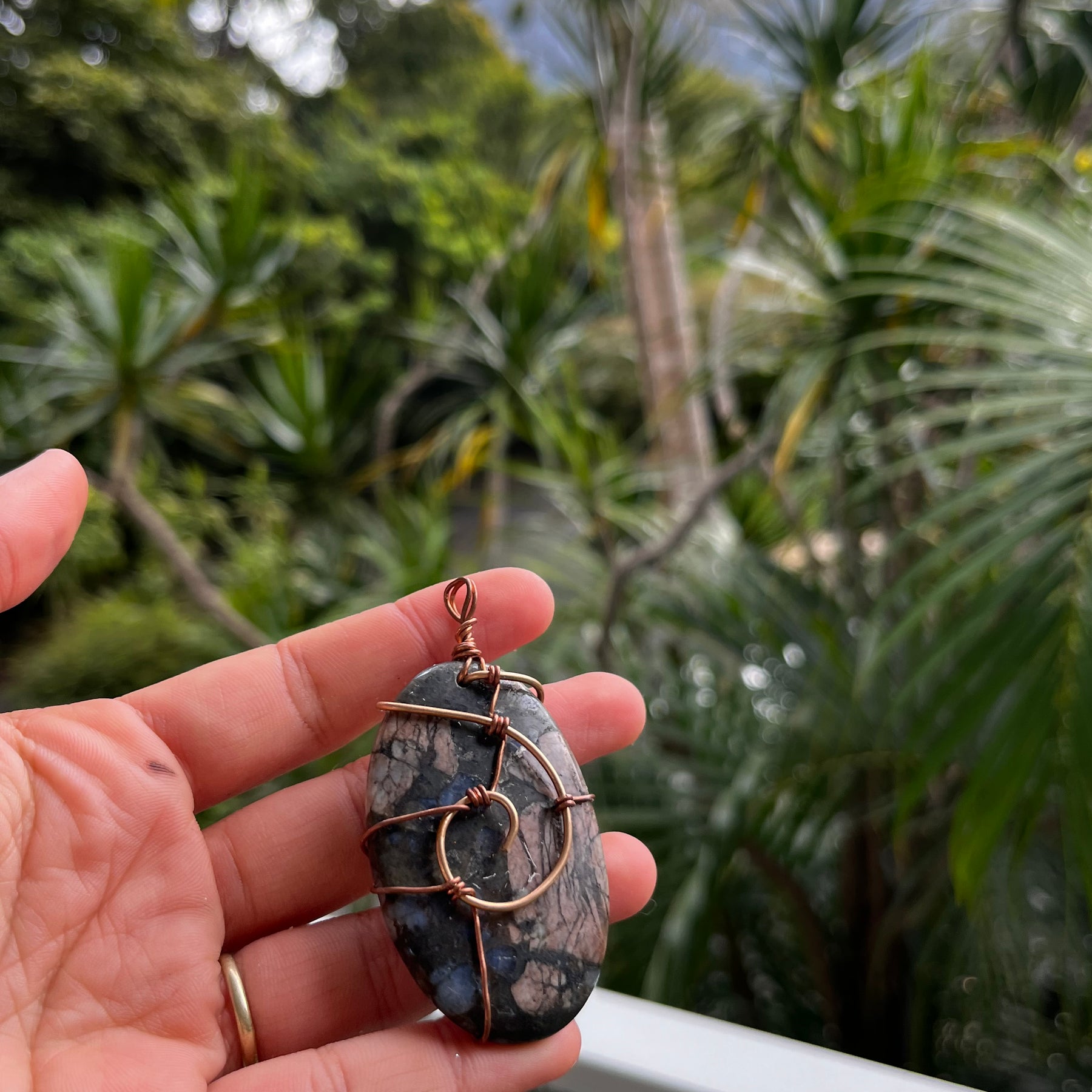 Ocean jasper bronze pendant