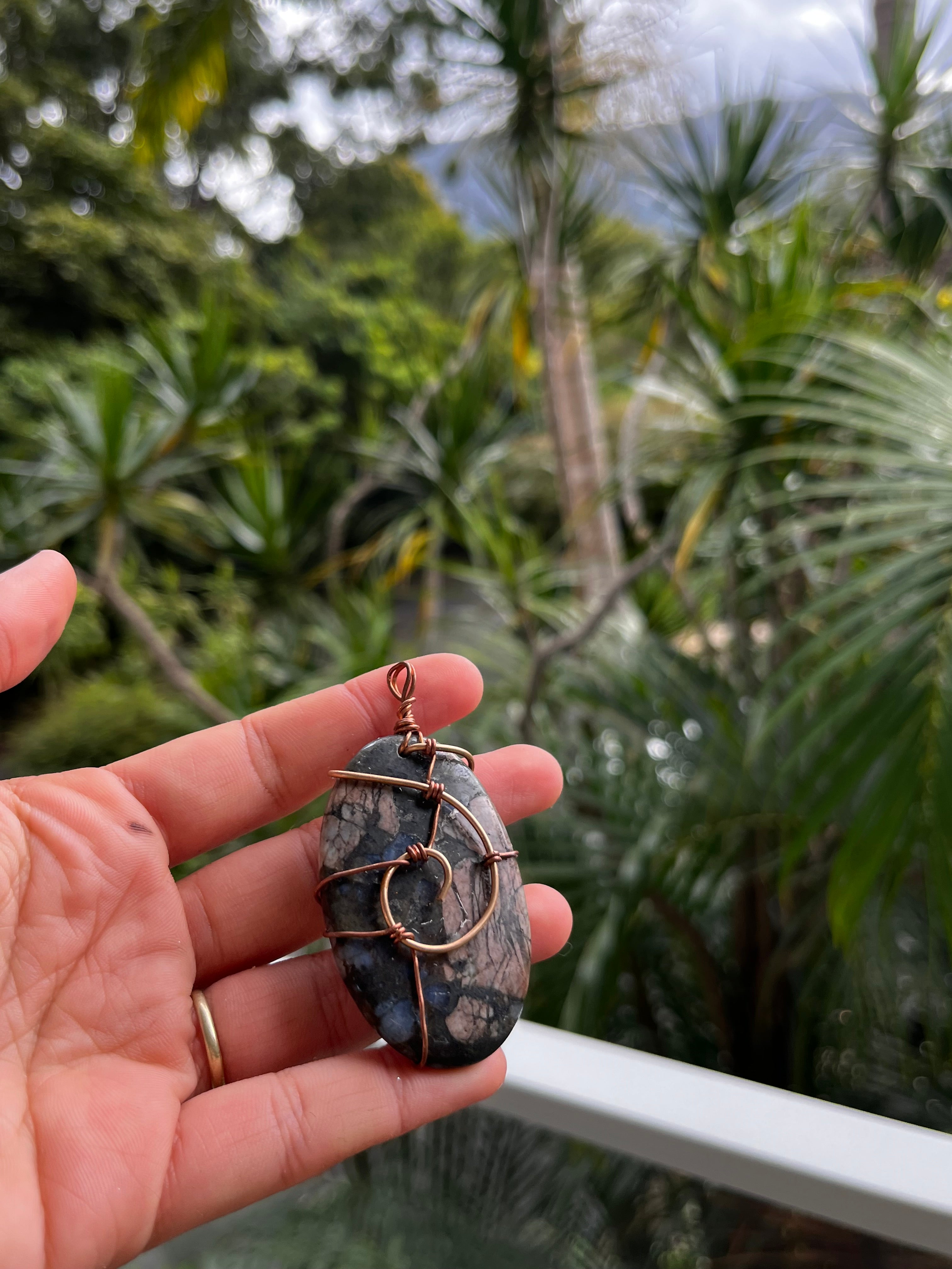 Ocean jasper bronze pendant