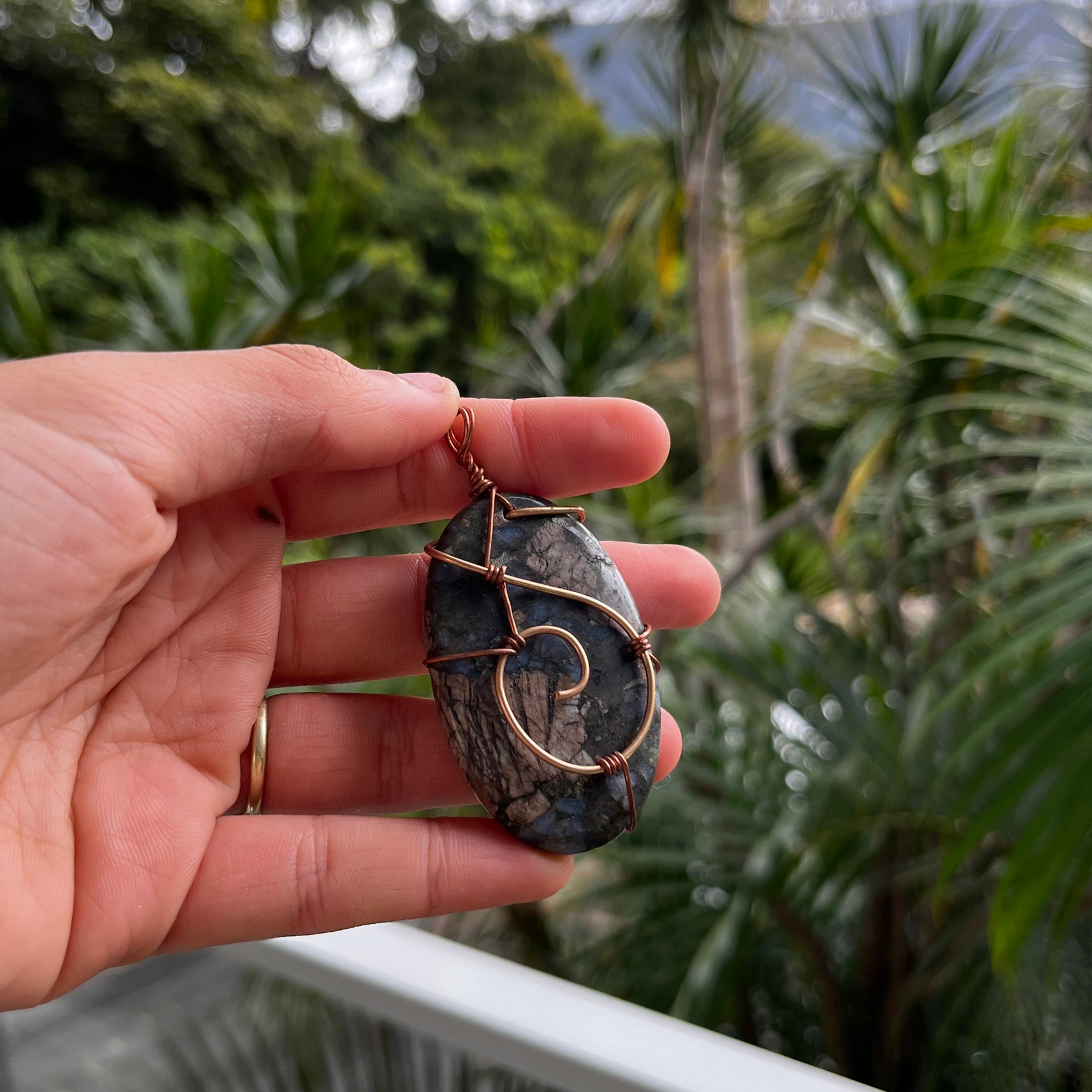 Ocean jasper bronze pendant