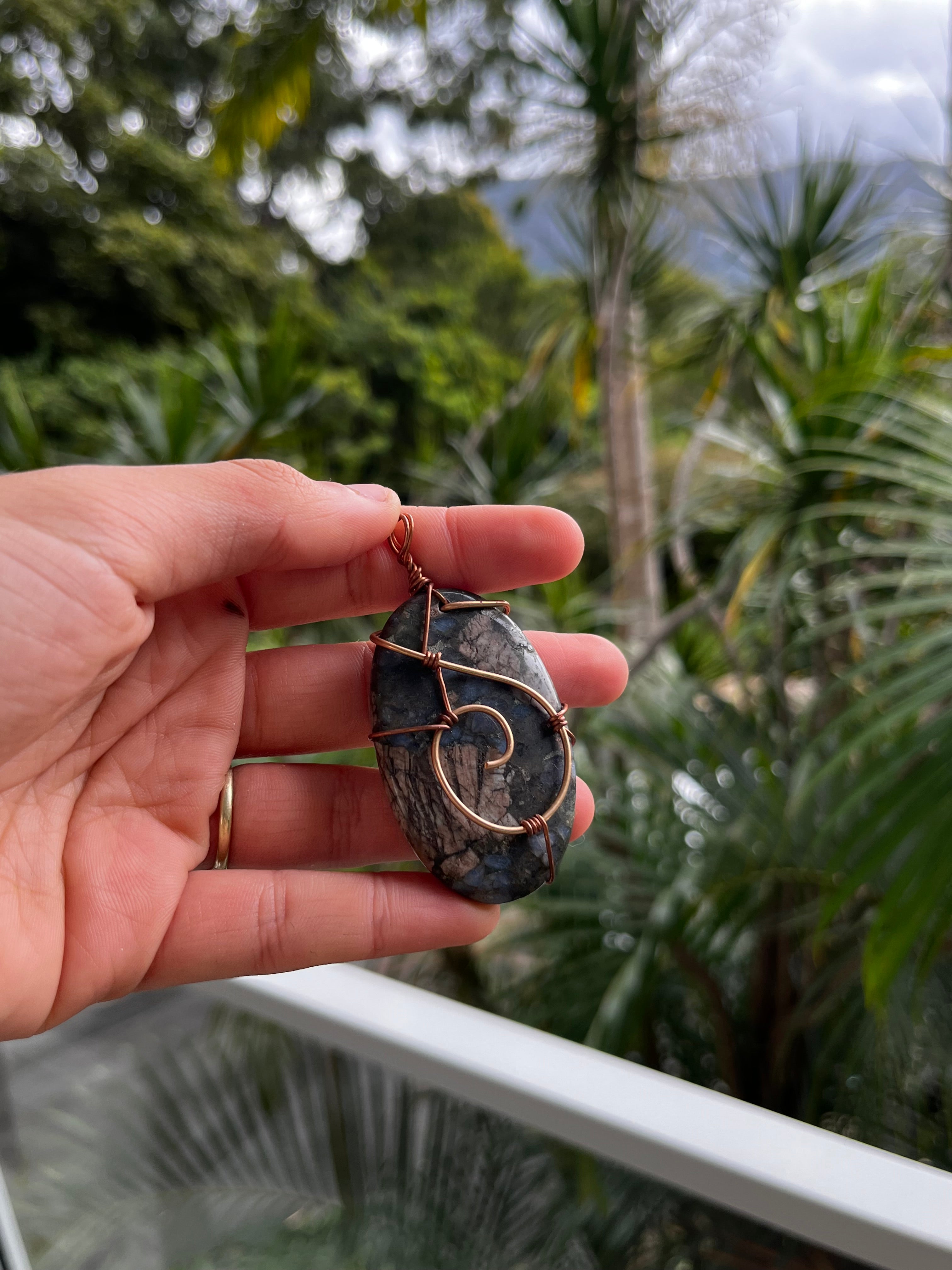 Ocean jasper bronze pendant