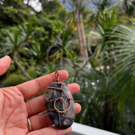 Ocean jasper bronze pendant