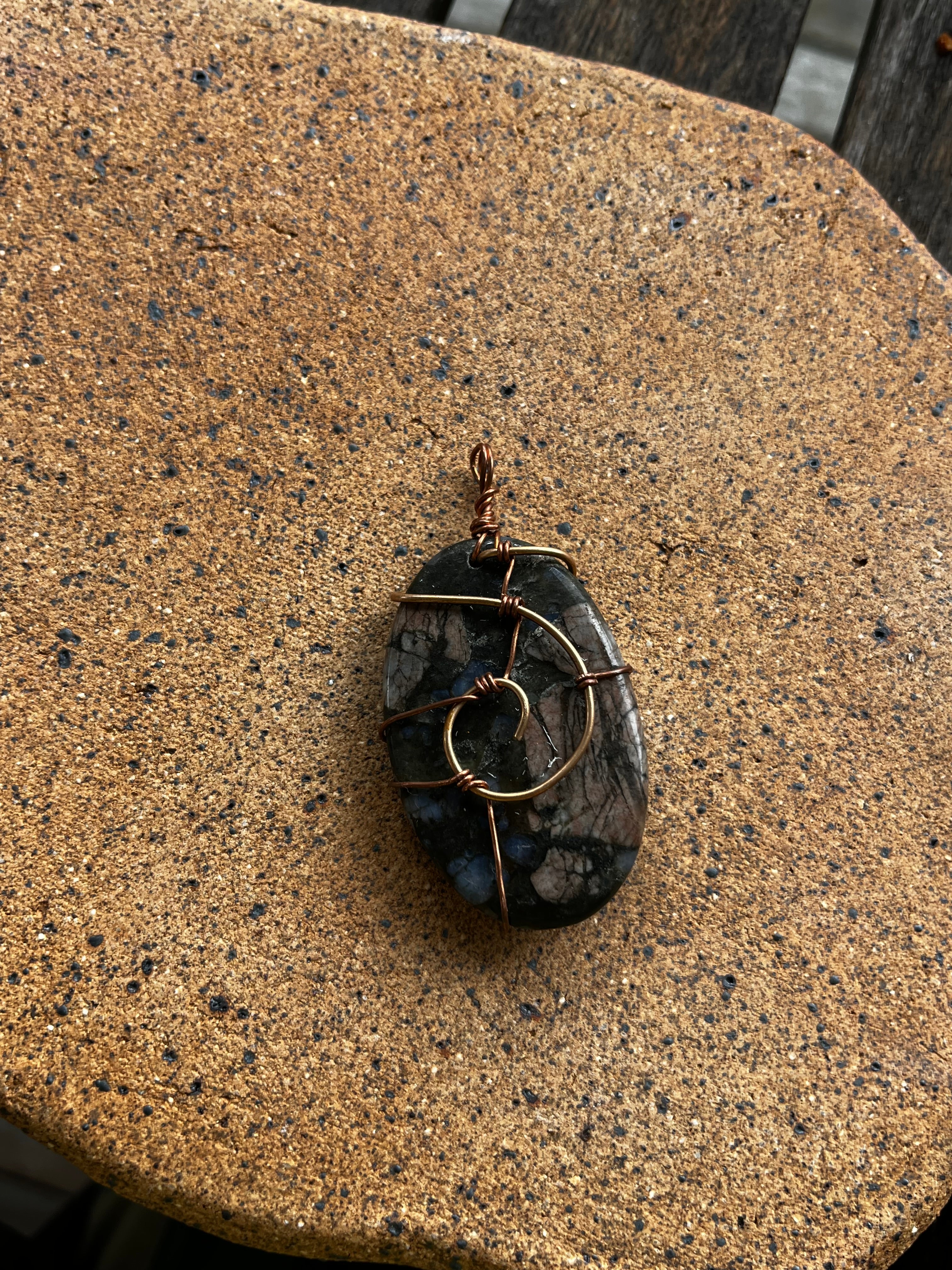 Ocean jasper bronze pendant